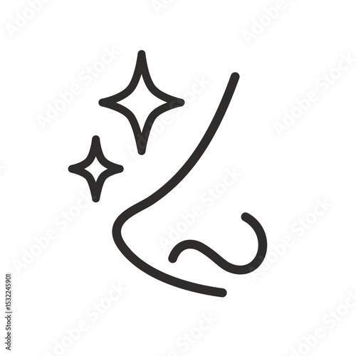 nose icon, smooth and beautiful nose, perfect shape, skin shine, thin line vector illustration eps10
