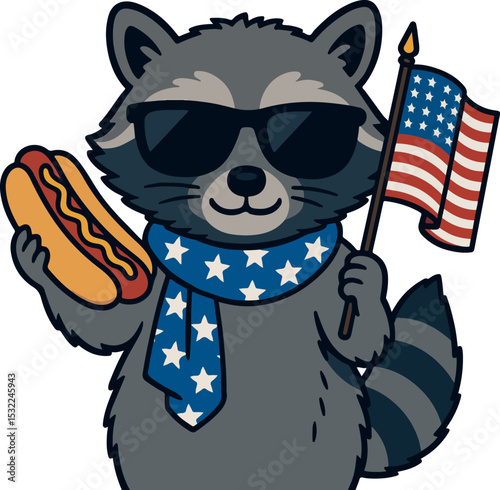 Patriotic American Raccoon Celebrating 4th of July
