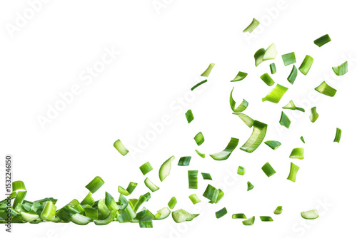Chopped scallions falling isolated on transparent background photo