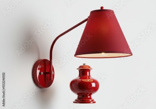 Red wall lamp with shade and decorative vase