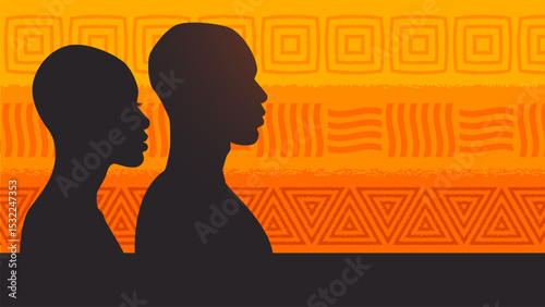 Juneteenth freedom day background, banner of silhouette a couple african in africa pattern wallpaper which is a symbol of the celebration of the day of liberation from slavery