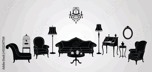 Elegant Black Silhouette Living Room Furniture Set