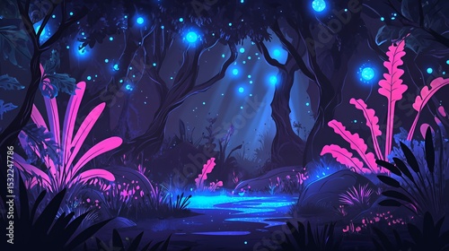 Enchanting Neon Forest Glowing With Luminescent Flora