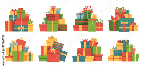 Eight Stacks of Christmas Presents Gift Boxes