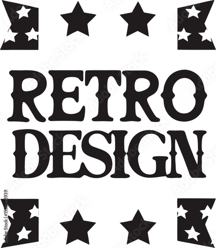 Bold retro design with stars black and white graphic vector