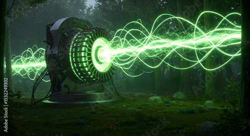 Enigmatic Green Energy Device in a Mystical Forest