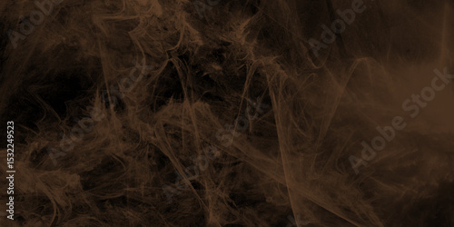 Abstract swirling smoke texture on black background . brown and black smoke aquarelle smudge illustration smooth grungy smokey light pastel colors ink glow. brown color powder explosion