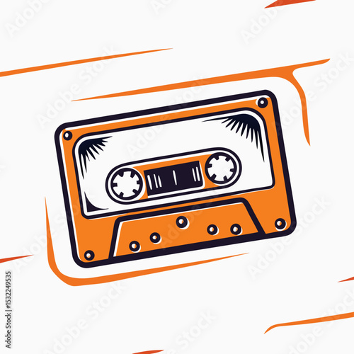 Retro Orange Cassette Tape Illustration
