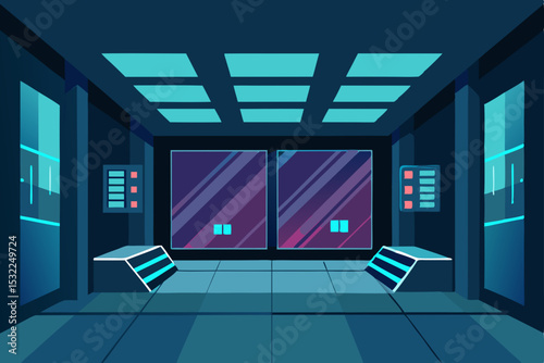 Futuristic Spaceship Interior Sci-Fi Room Design Illustration