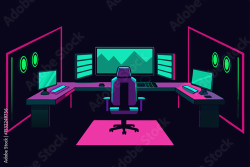 Neon-lit Gaming Setup Immersive Digital World Design