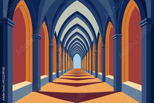 Majestic Gothic Archway A Serene Architectural Illustration
