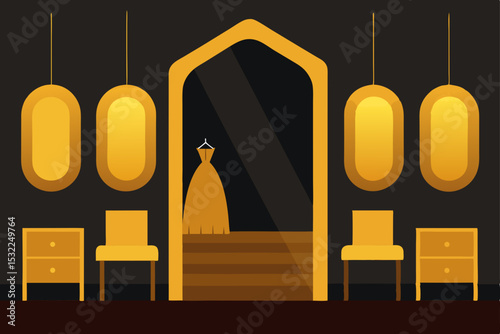 Elegant Bridal Shop Interior Design Golden Hues and Luxurious Ambiance