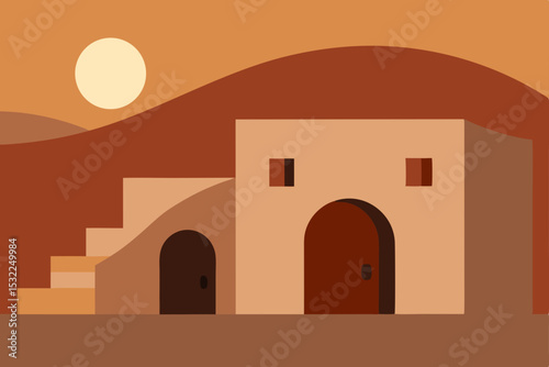 Desert Oasis Architectural Illustration of a Calm Desert House