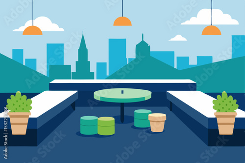 Modern Rooftop Terrace Design Cityscape Views and Tranquil Ambiance