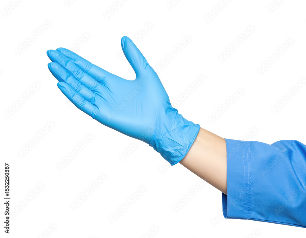 A hand wearing a blue medical glove is held out, showcasing the glove's fit and texture against a dark background. A hand wearing a blue medical glove is held out, showcasing the glove's fit and texture against a dark background.