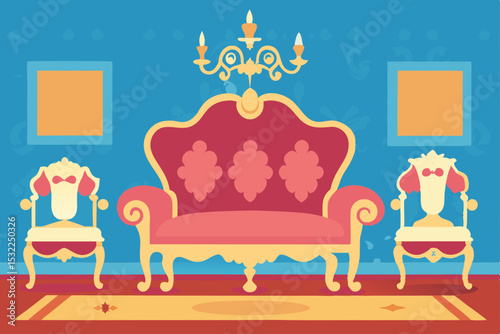 Elegant Vintage Living Room Interior Design Luxurious Sofa and Armchairs
