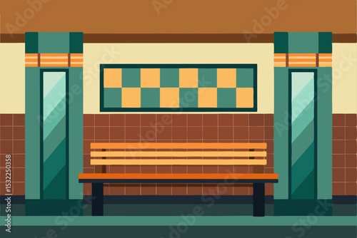 Subway Station Interior Design A Retro-Styled Waiting Area with Bench and Tile