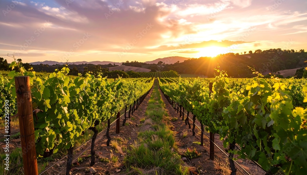 Naklejka premium Vineyard at sunset (1)