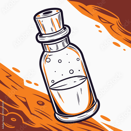 Glass Bottle with Cork, Potion, Elixir, Vintage Style Illustration