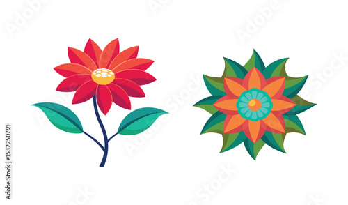 Two vibrant floral designs in flat style