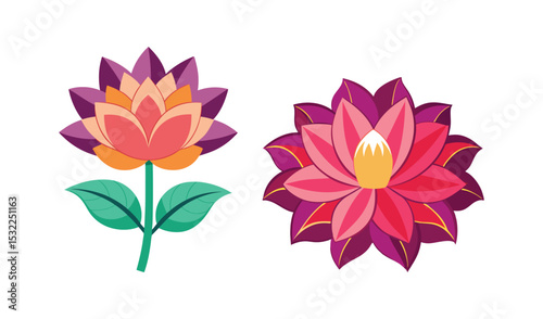 Two colorful stylized lotus flowers floral design
