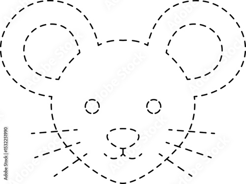 Mouse Animal Head Line Tracing and Coloring Illustration