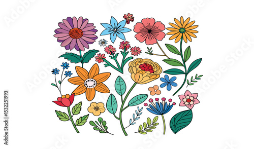 Vibrant colorful flower bouquet illustration