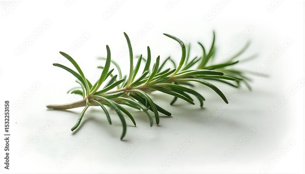 Fototapeta premium Rosemary branch with green leaves on white background. Rosmarinus officinalis.