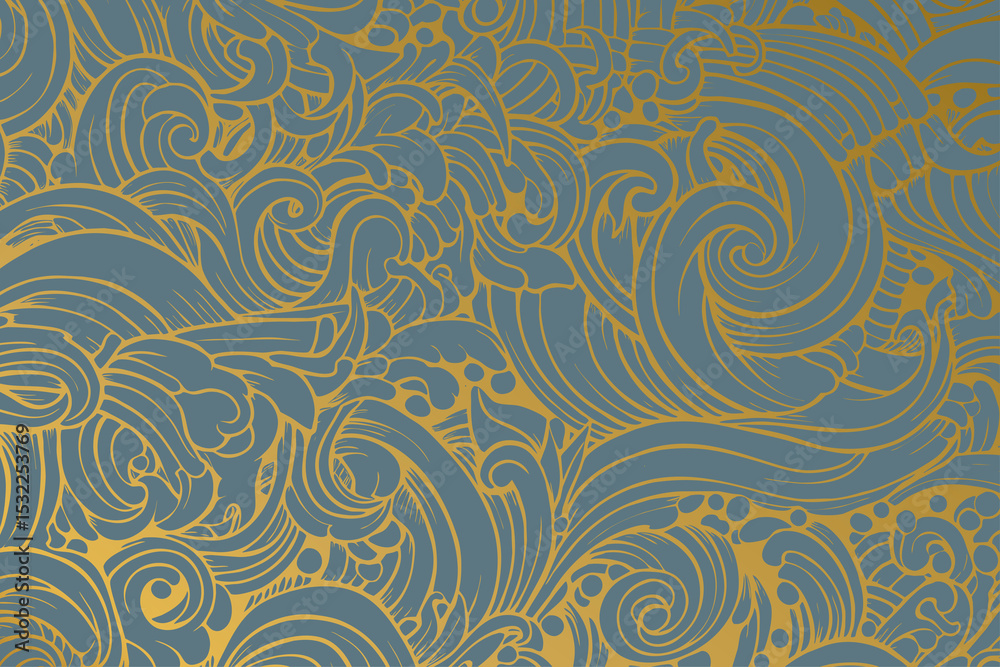 Obraz premium Golden luxury irregular organic shape seamless pattern vector with blue background color