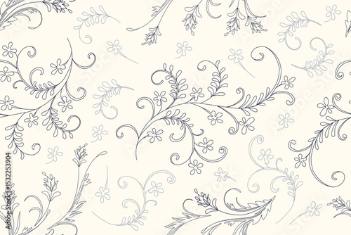 Trendy stylish Hand drawn floral pattern with paisley and Indian flower motifs. damask modern style pattern