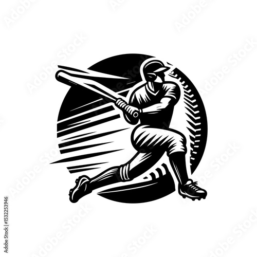 Minimalist baseball athlete logo featuring silhouette hitter with blurred bat movement and focused batting stance