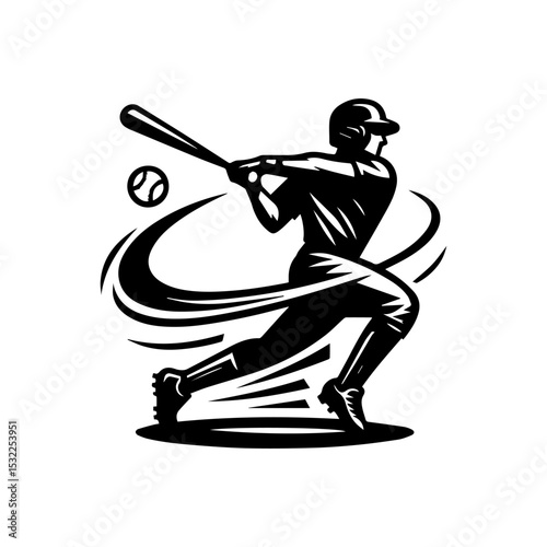 Minimalist baseball athlete logo featuring silhouette hitter with blurred bat movement and focused batting stance