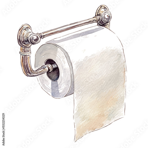 Toilet Paper Holder, watercolor illustration vector, isolated on a white background.