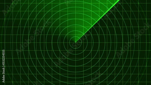 Green radar screen with scanning beam and circular grid - overlay animation for video compositing