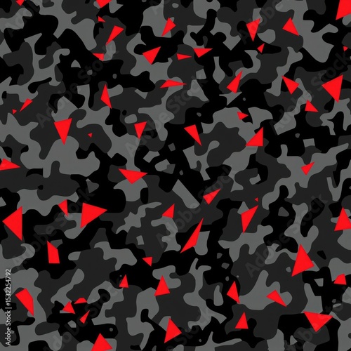 Abstract camouflage pattern with red triangles seamless repeat
