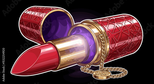 Luxury Red Lipstick with Geometric Packaging for Beauty Blogs, Fashion Websites, Makeup Tutorials, and Cosmetic Marketing