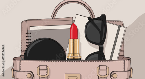 Lipstick and Accessories in a Stylish Handbag for Fashion Blogs, Lifestyle Websites, Cosmetic Marketing, and Social Media Content