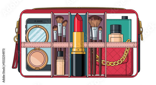 Makeup Bag with Lipstick and Brushes for Beauty Blogs, Fashion Websites, Personal Care Articles, and Social Media Content
