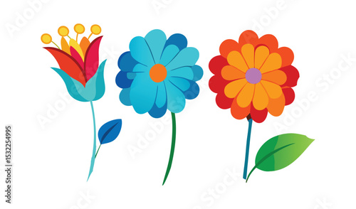 Vibrant colorful floral design elements