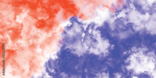 Abstract watercolor cloudscape in vivid red and blue color palette depicting sky design for creative backgrounds and digital art