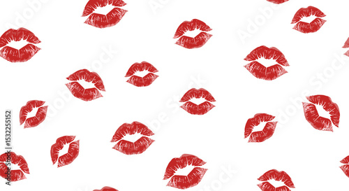 Red Lipstick Kiss Mark Pattern on White Background for Fashion Brands, Beauty Blogs, Cosmetic Websites, and Social Media Posts