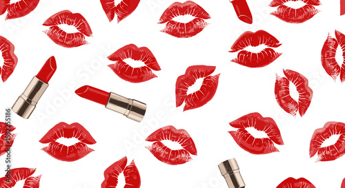 Lipstick Kiss Mark Pattern with Red Lipstick for Fashion Blogs, Beauty Websites, Makeup Campaigns, and Social Media Graphics
