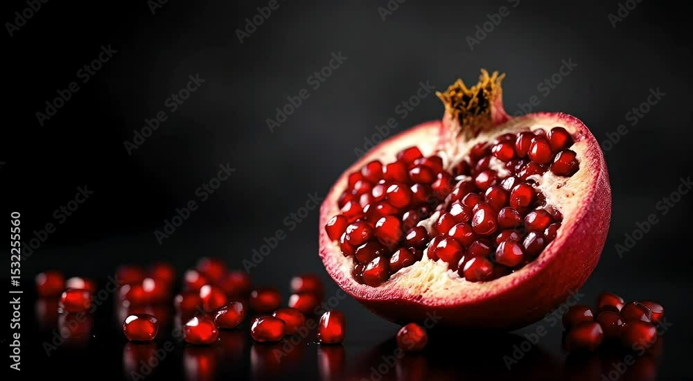 Juicy pomegranate seeds dark background