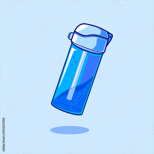 Cute bottle Vector Illustration – Cartoon Bottle Character, Funny Kawaii Style, Isolated on blue. Flat style