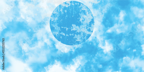 Artistic depiction of a blue sky with watercolor clouds and a circular design element suitable for backgrounds and creative design projects.