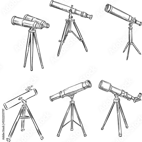Set of Telescope handdrawn illustration⁠

