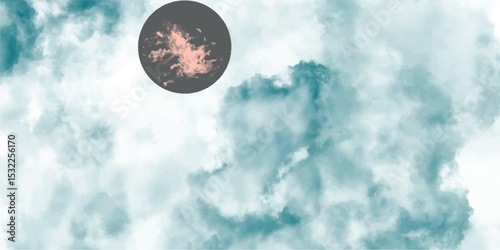 Artistic impression of celestial heavens featuring a moon or planet amidst painterly watercolor clouds and subtle color palette