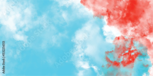 Watercolor sky artwork displaying blue sky with white and red hues emphasizing abstract cloud formations for creative projects