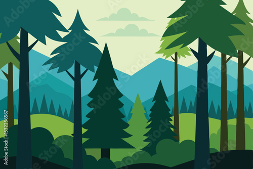 Majestic mountain landscape with evergreen trees and lush green valley
