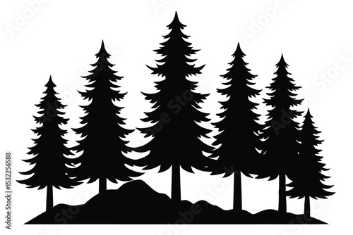 Majestic silhouette of evergreen trees on a hill